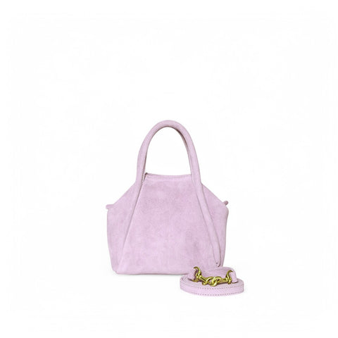 Mini Taya Top Handle Crossbody in Lavender Italian Leather Backed Suede