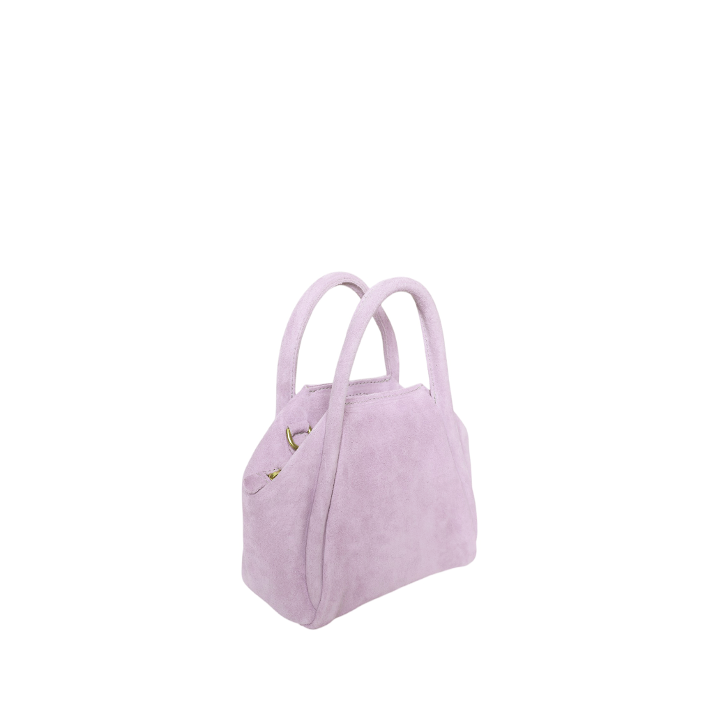 Mini Taya Top Handle Crossbody in Lavender Italian Leather Backed Suede