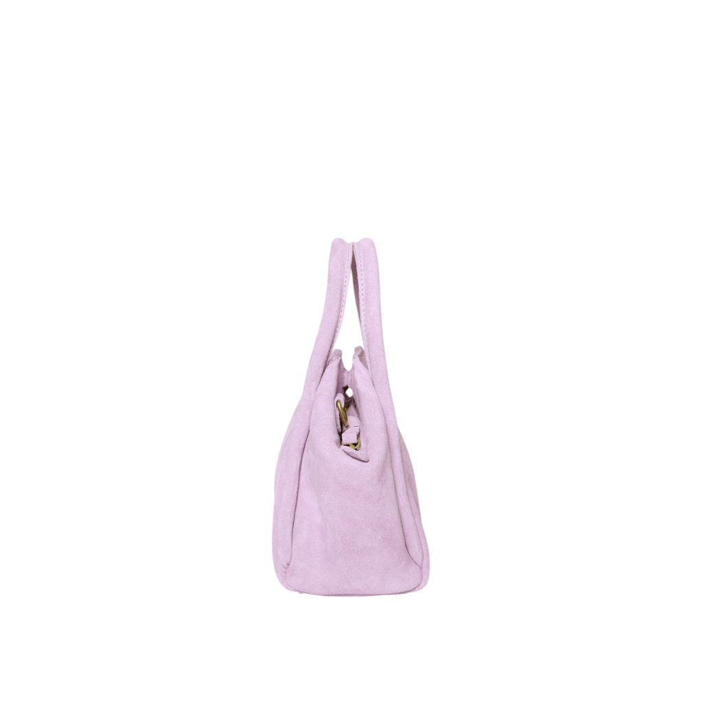 Mini Taya Top Handle Crossbody in Lavender Italian Leather Backed Suede