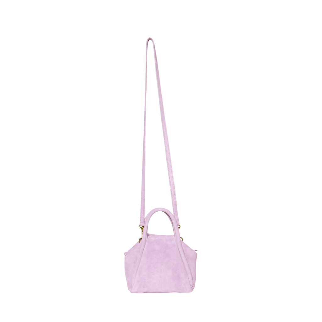 Mini Taya Top Handle Crossbody in Lavender Italian Leather Backed Suede