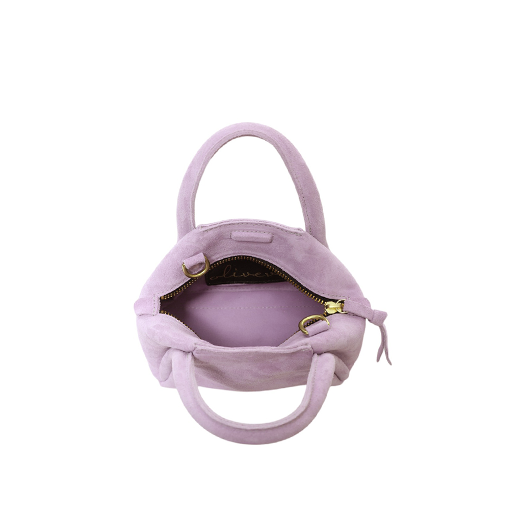 Mini Taya Top Handle Crossbody in Lavender Italian Leather Backed Suede