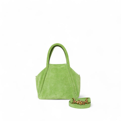 Mini Taya Top Handle Crossbody in Lime Italian Leather Backed Suede