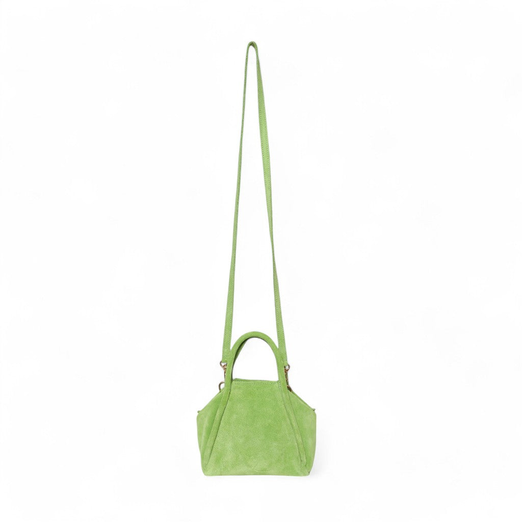 Mini Taya Top Handle Crossbody in Lime Italian Leather Backed Suede