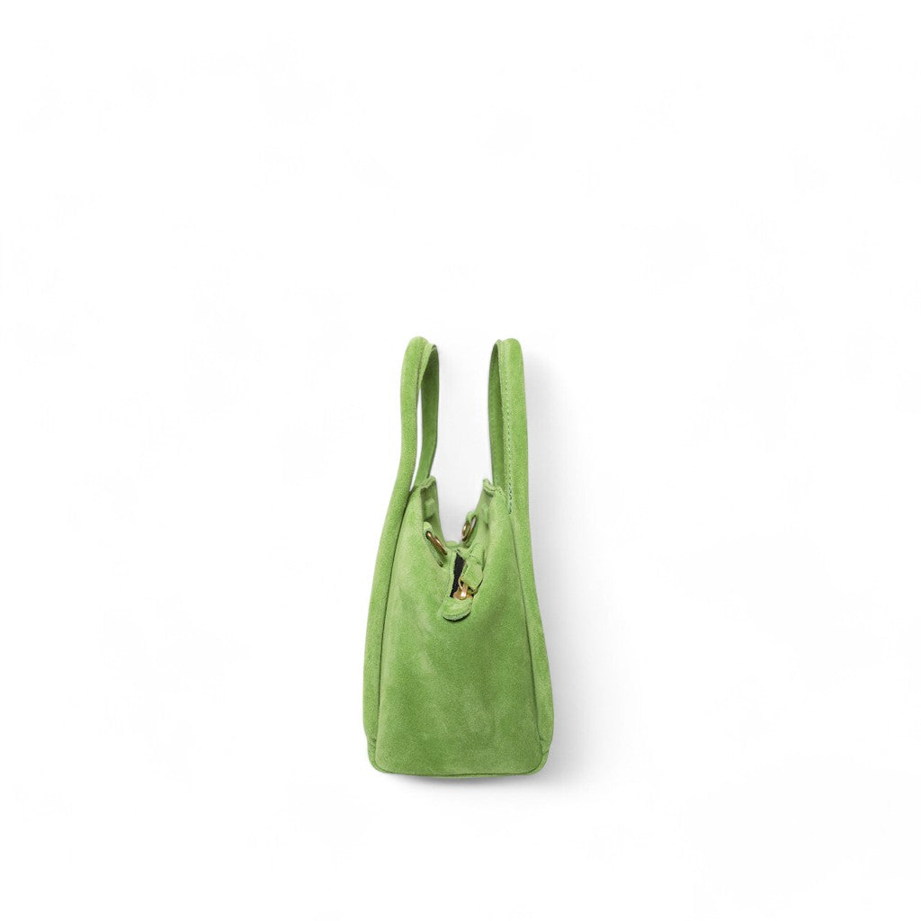 Mini Taya Top Handle Crossbody in Lime Italian Leather Backed Suede