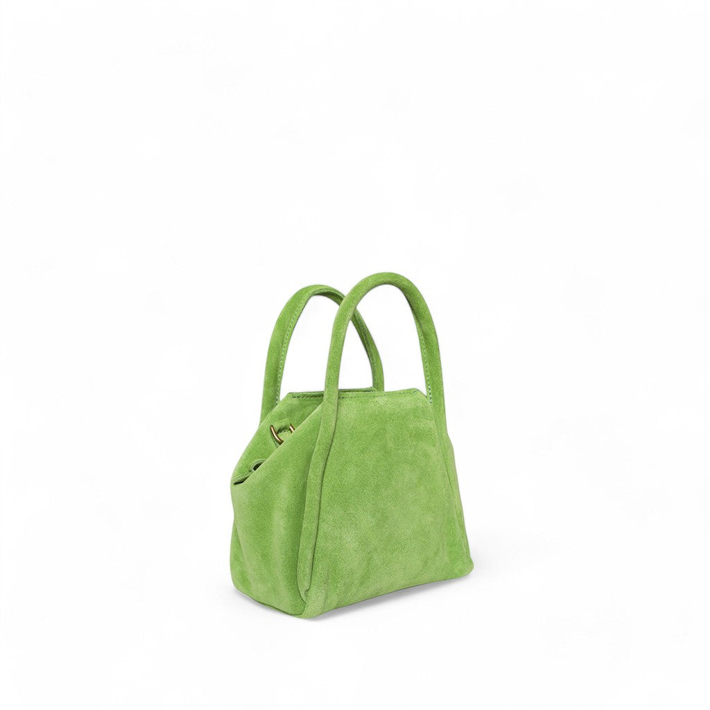 Mini Taya Top Handle Crossbody in Lime Italian Leather Backed Suede