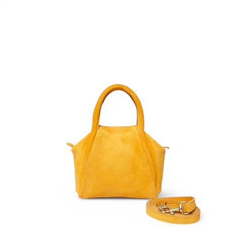 Mini Taya Top Handle Crossbody in Marigold Italian Leather Backed Suede