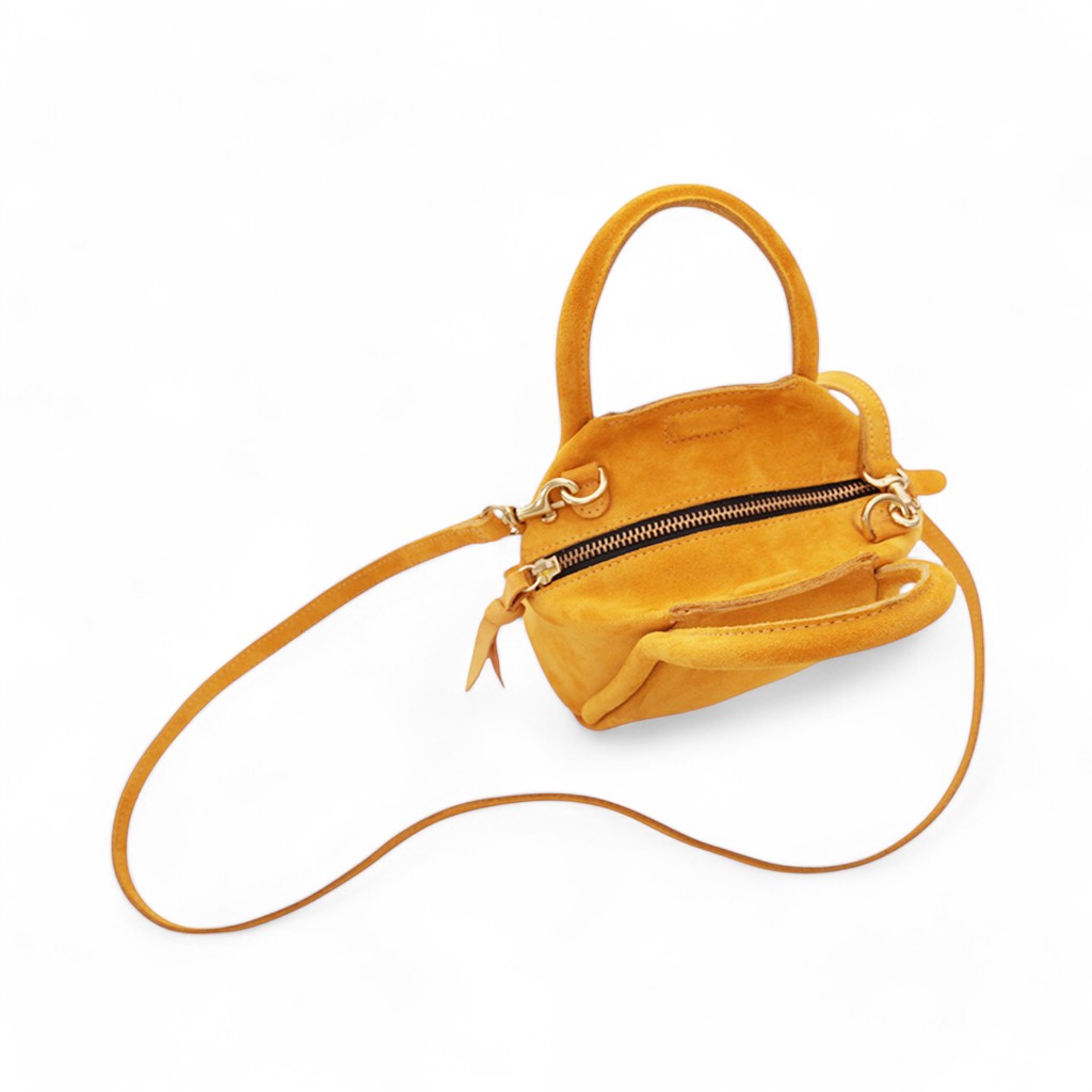 Mini Taya Top Handle Crossbody in Marigold Italian Leather Backed Suede