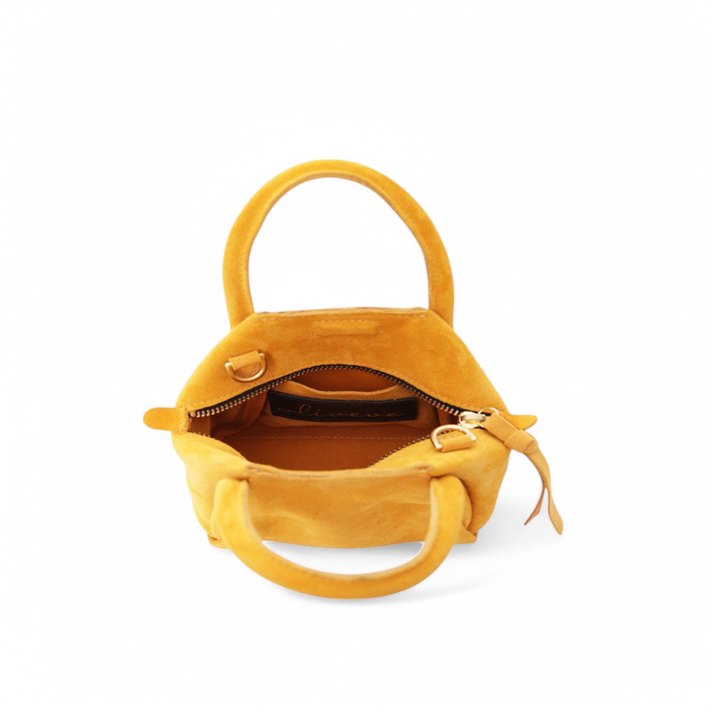 Mini Taya Top Handle Crossbody in Marigold Italian Leather Backed Suede