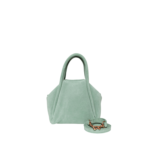 Mini Taya Top Handle Crossbody in Mist Italian Leather Backed Suede