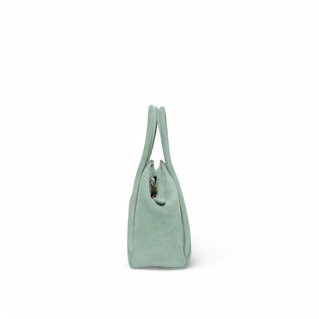 Mini Taya Top Handle Crossbody in Mist Italian Leather Backed Suede