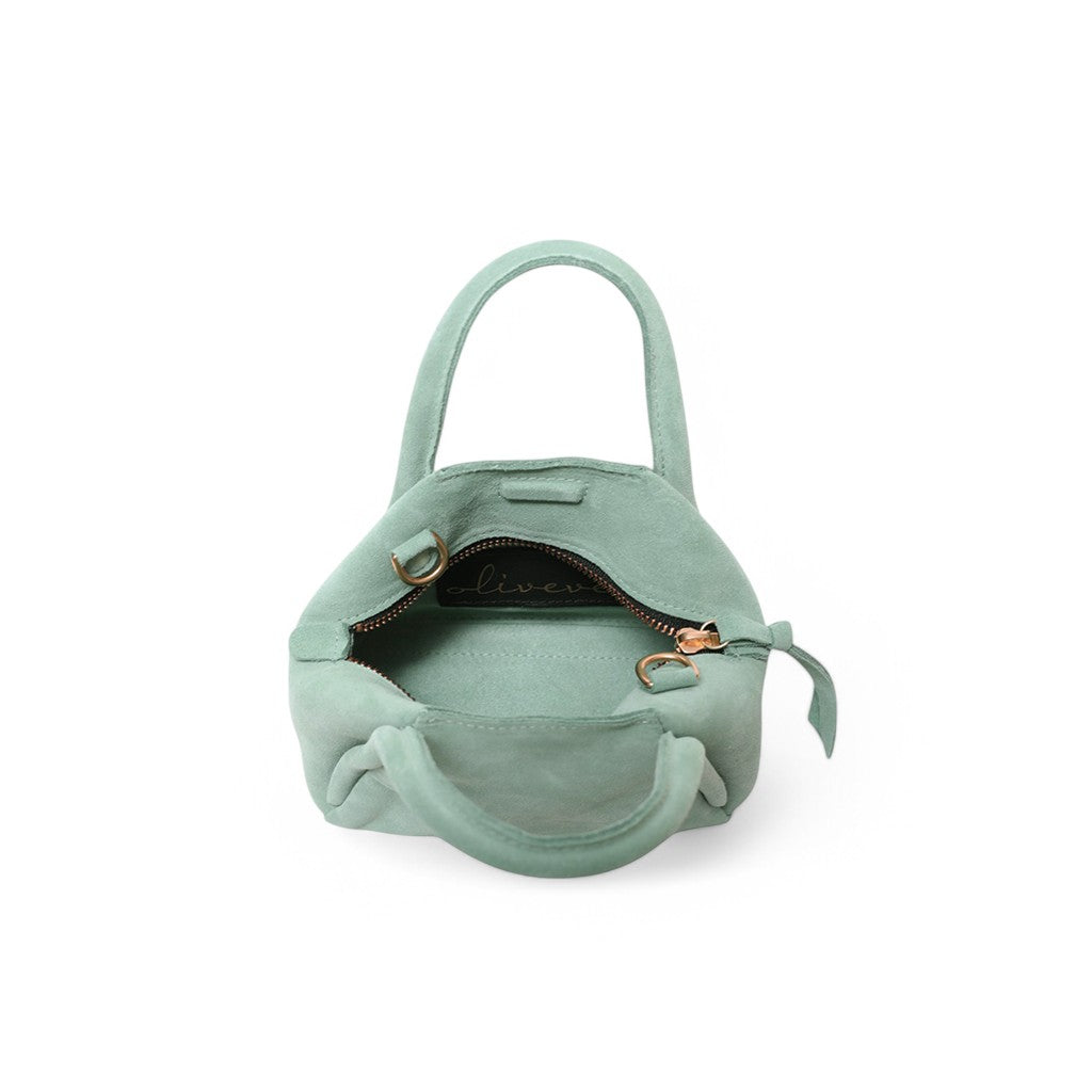 Mini Taya Top Handle Crossbody in Mist Italian Leather Backed Suede