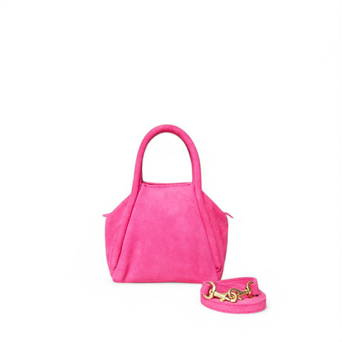 Mini Taya Top Handle Crossbody in Peony Italian Leather Backed Suede