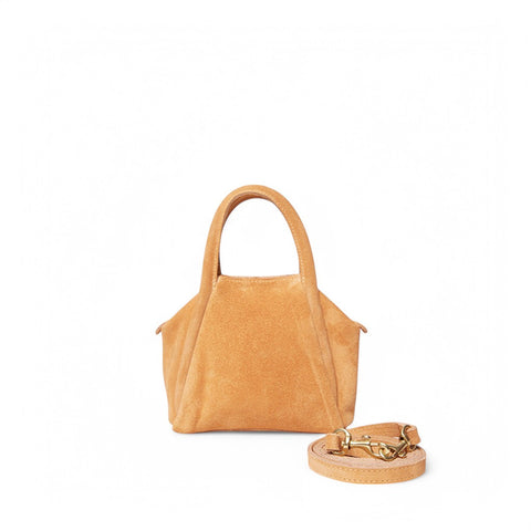 Mini Taya Top Handle Crossbody in Saffron Italian Leather Backed Suede