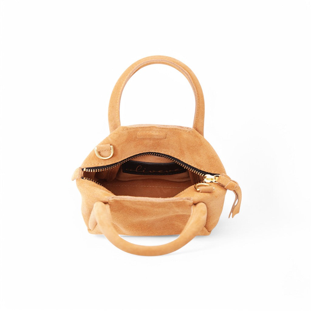 Mini Taya Top Handle Crossbody in Saffron Italian Leather Backed Suede