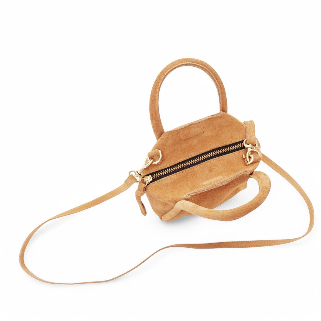 Mini Taya Top Handle Crossbody in Saffron Italian Leather Backed Suede