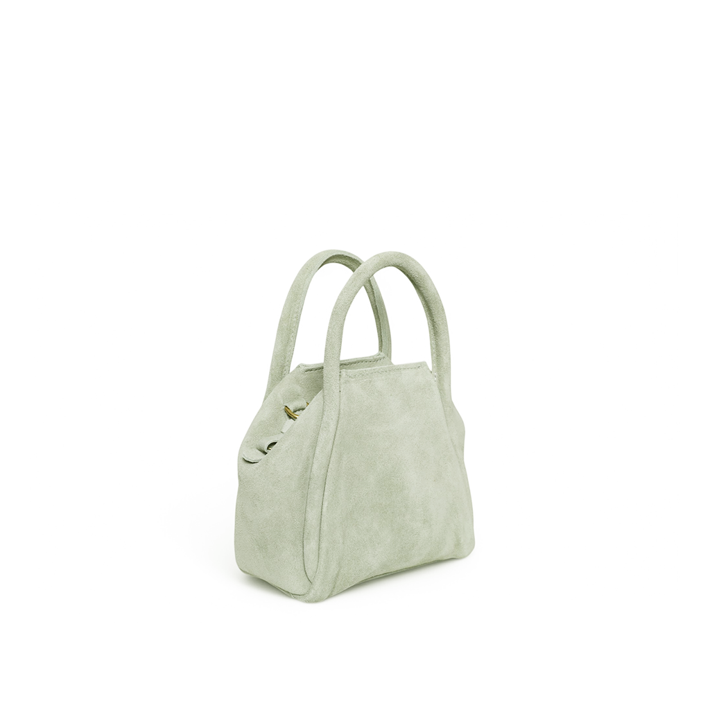 Mini Taya Top Handle Crossbody in Seafoam Italian Leather Backed Suede