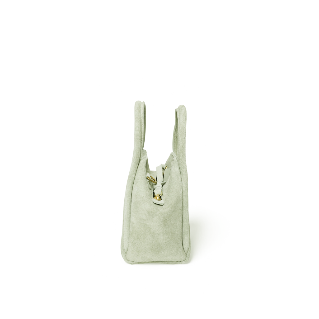 Mini Taya Top Handle Crossbody in Seafoam Italian Leather Backed Suede