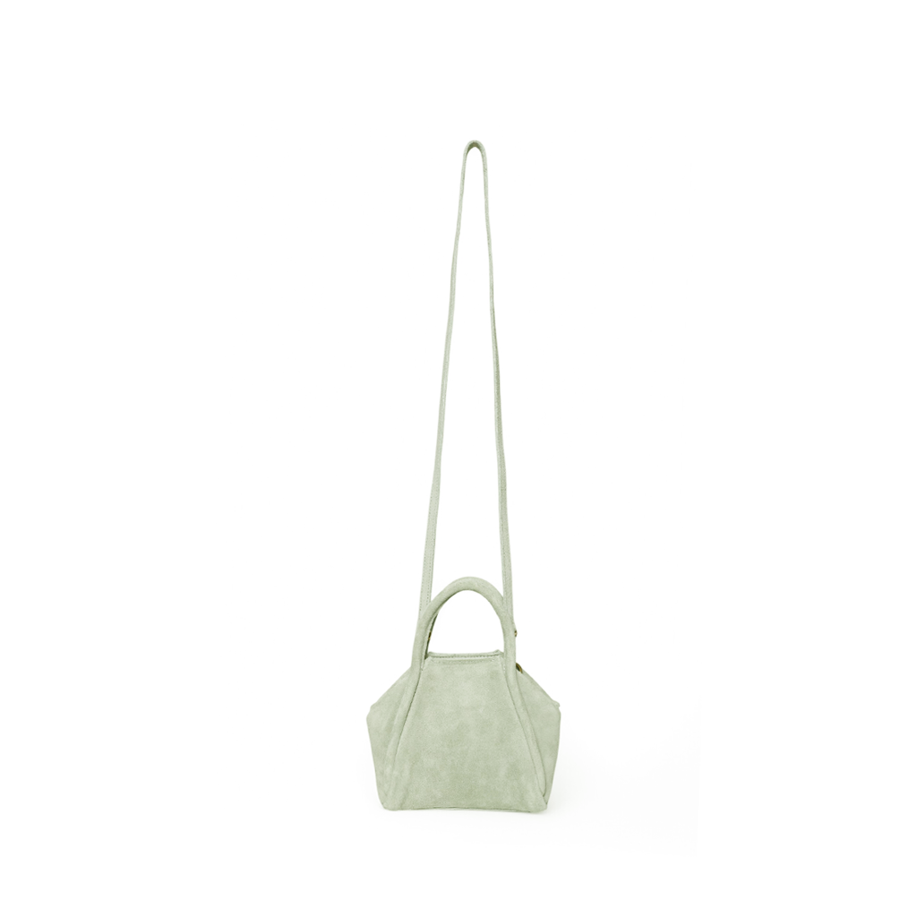 Mini Taya Top Handle Crossbody in Seafoam Italian Leather Backed Suede