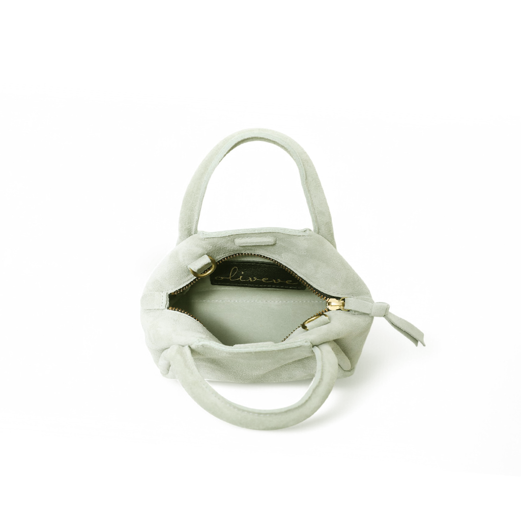 Mini Taya Top Handle Crossbody in Seafoam Italian Leather Backed Suede