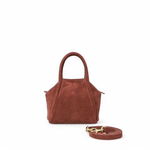 Mini Taya Top Handle Crossbody in Spiced Italian Leather Backed Suede