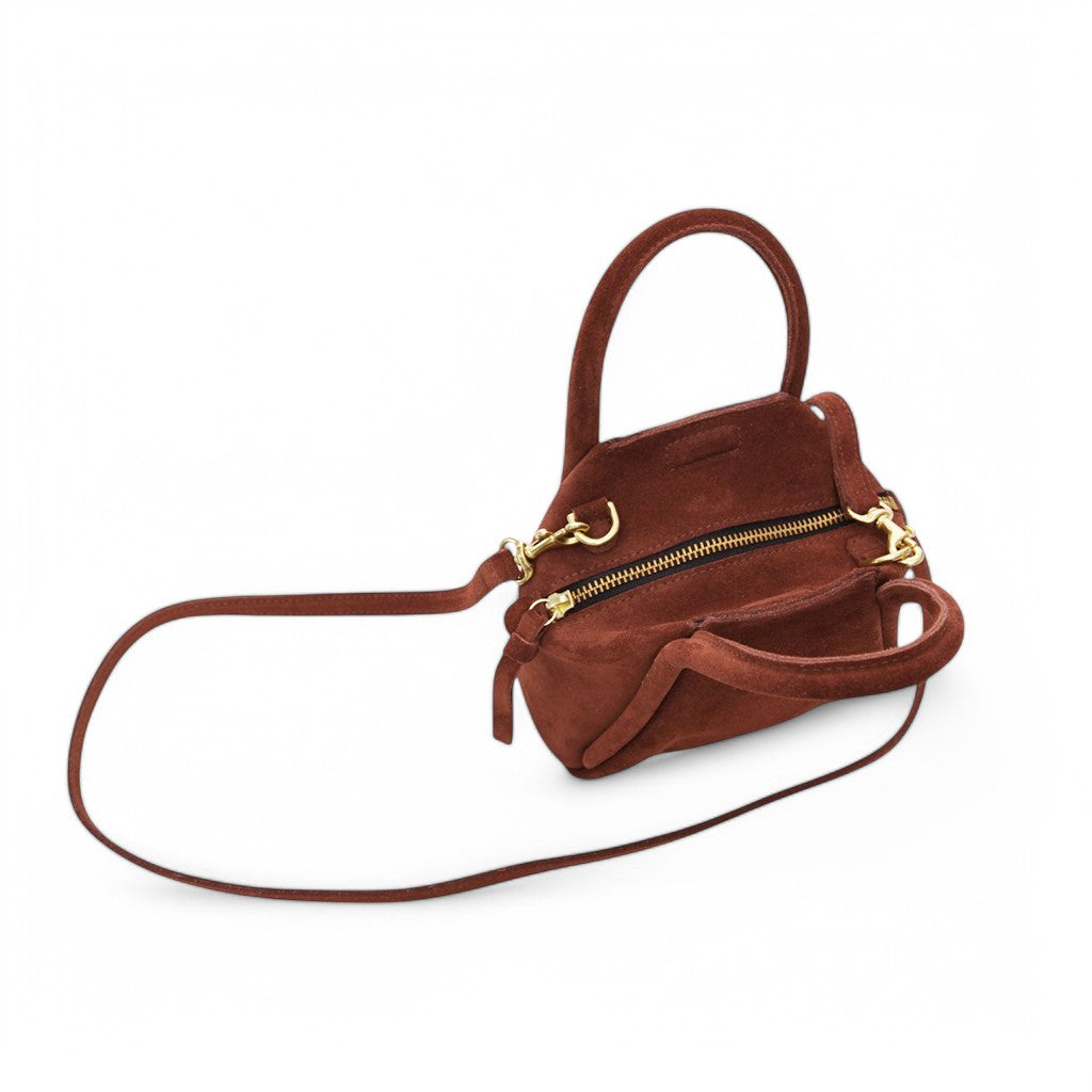 Mini Taya Top Handle Crossbody in Spiced Italian Leather Backed Suede