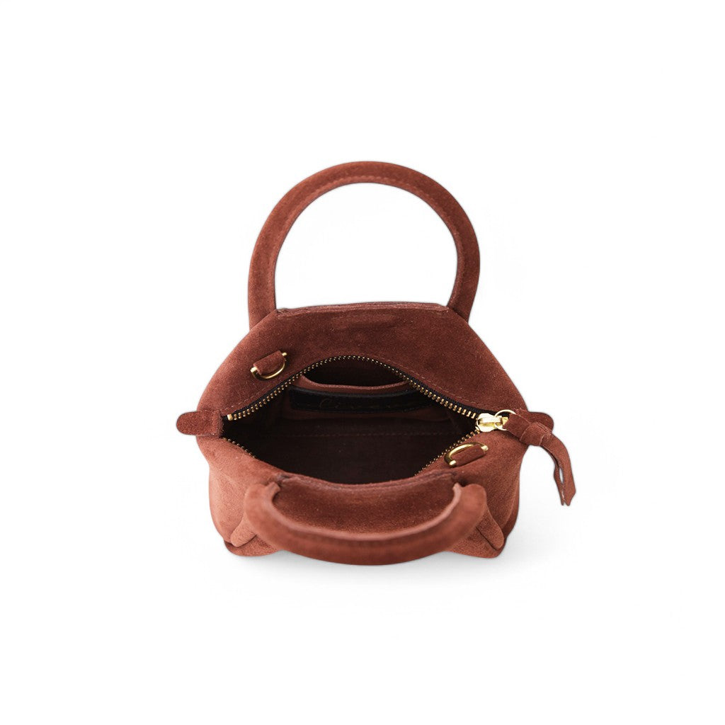 Mini Taya Top Handle Crossbody in Spiced Italian Leather Backed Suede