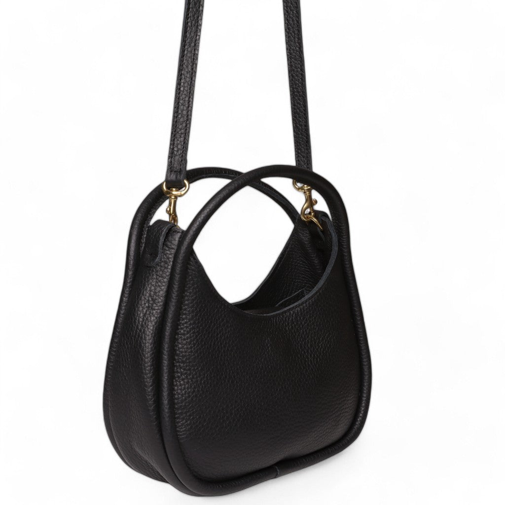 Emilia Top Handle Crossbody in Black Italian Buffalo Cowhide