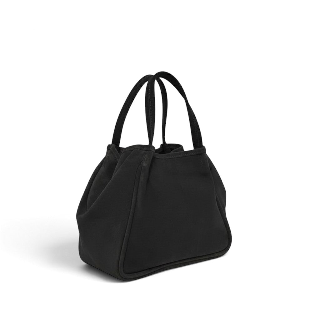 Vittoria Tote in Black Italian Leather Backed Suede