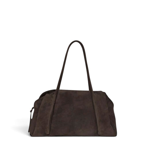 Solara Satchel in Ganache Italian Leather Backed Suede