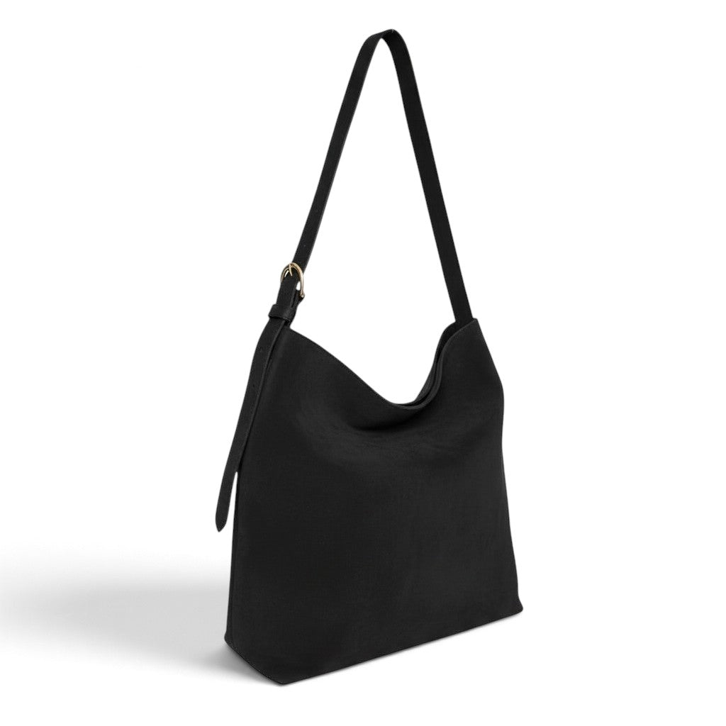 Gabriella Shoulder Bag in Black Italian Leather Backed Suede