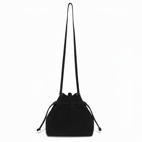 Mini Aurelia Drawstring in Black Italian Leather Backed Suede