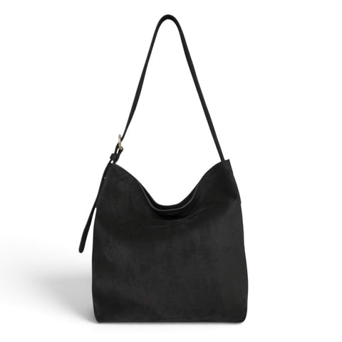 Gabriella Shoulder Bag in Black Italian Leather Backed Suede