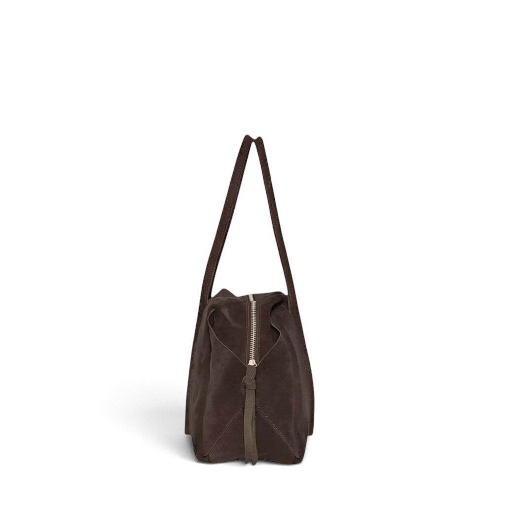 Solara Satchel in Ganache Italian Leather Backed Suede