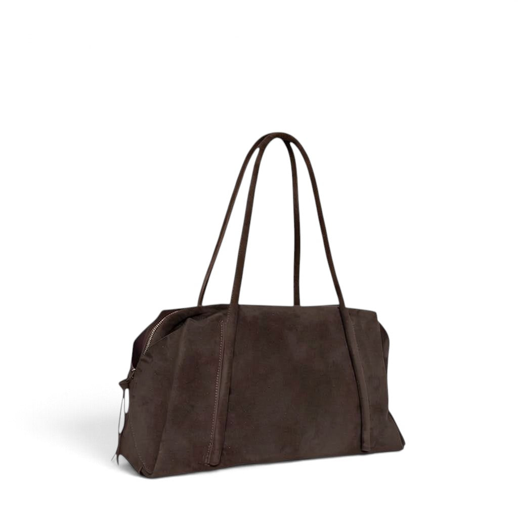 Solara Satchel in Ganache Italian Leather Backed Suede
