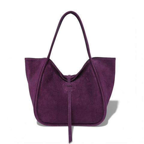 Ellis Hobo Tote in Aubergine Italian Leather Backed Suede