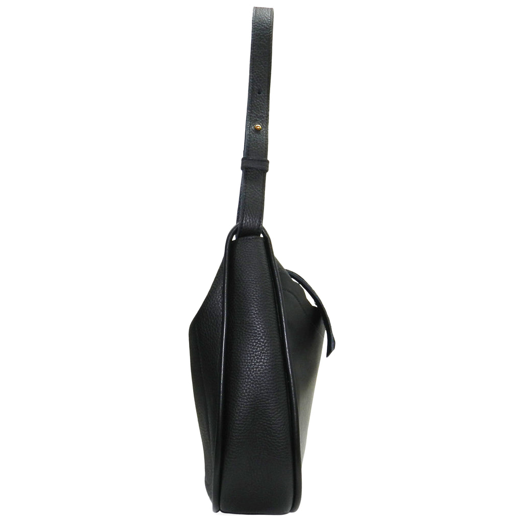 Catalina Scalloped Adjustable Hobo in Black Buffalo & Smooth Cowhide