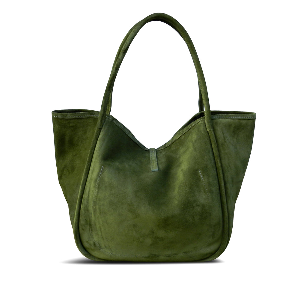 Ellis Hobo Tote in Avocado Italian Leather Backed Suede