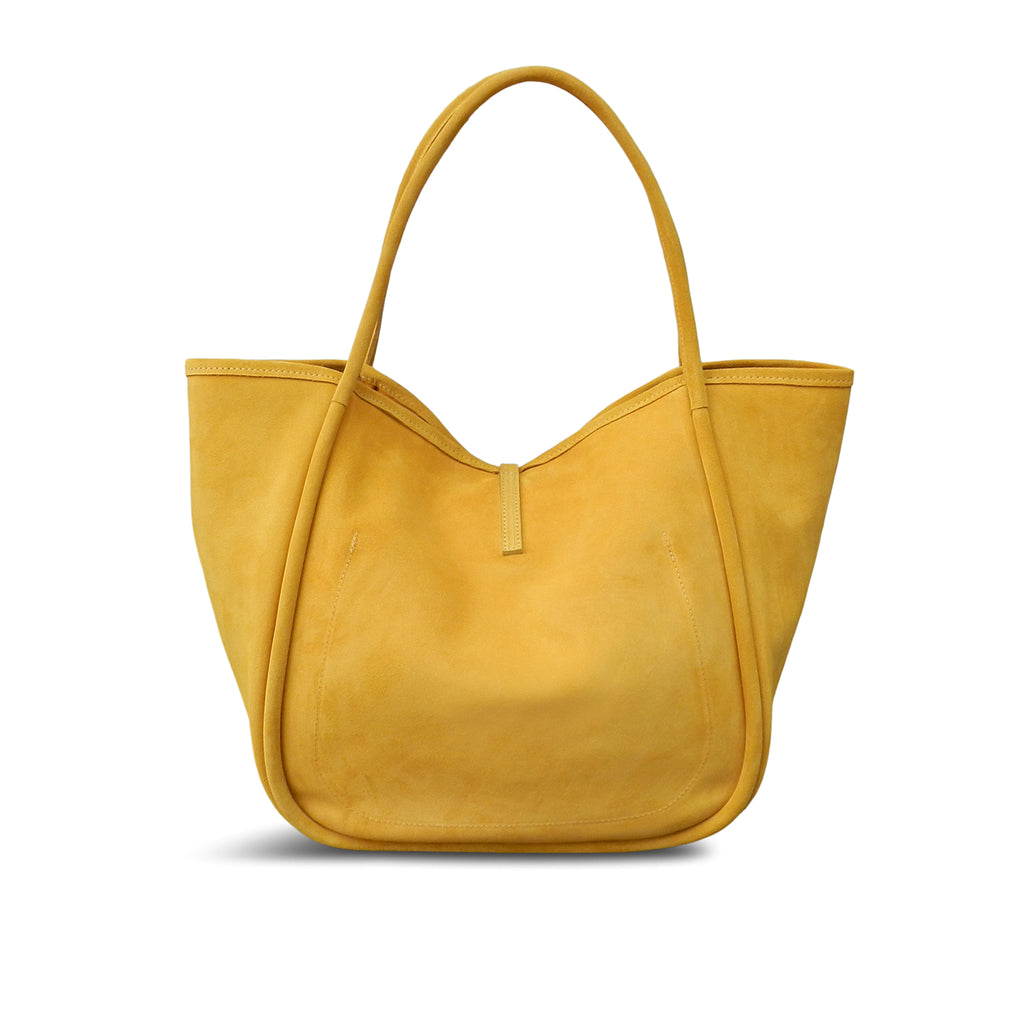 Yellow Gold Metallic Real Leather Shopper Unlined Tote Bag for
