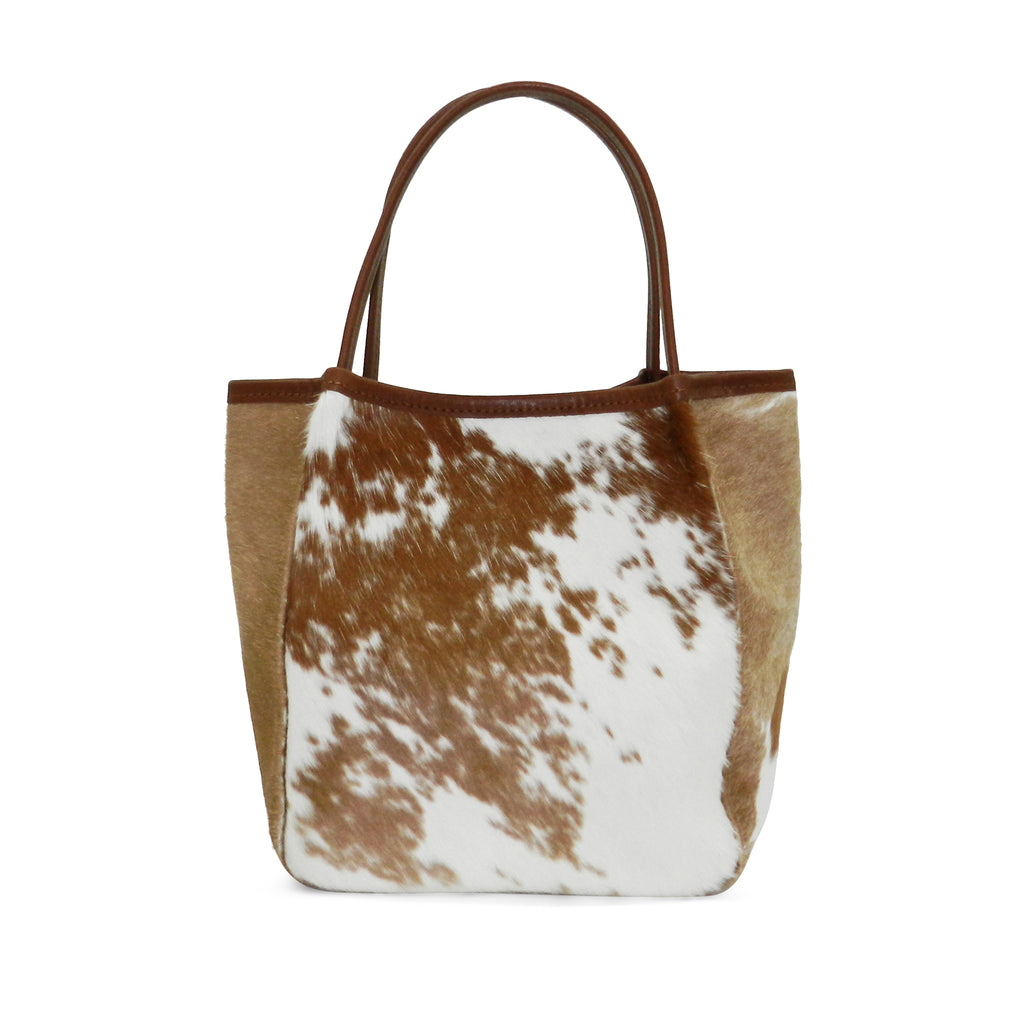 Harper Top Handle in Brown & White Natural Haircalf