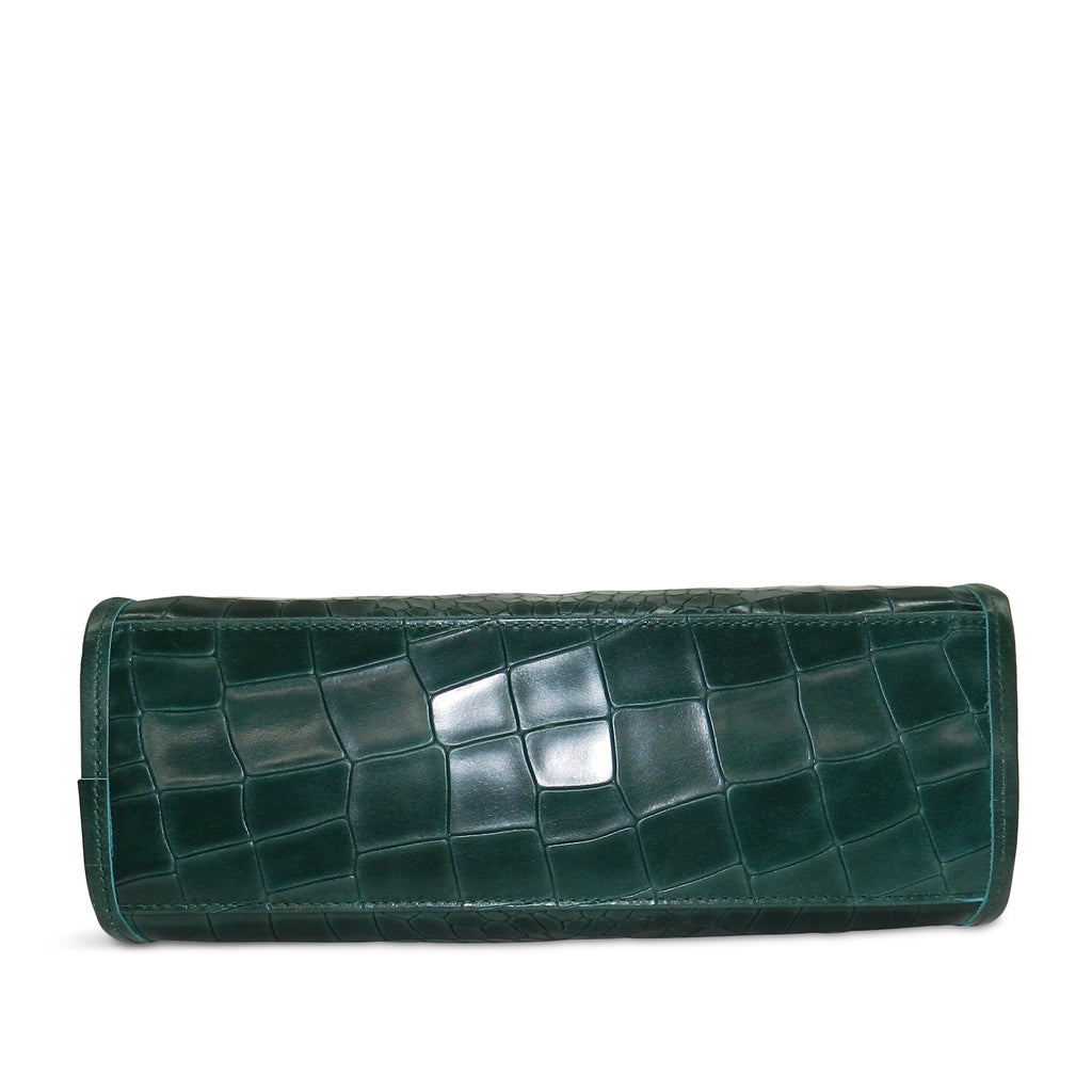 Kyla Cutout Satchel in Emerald Piccolo Croco Leather