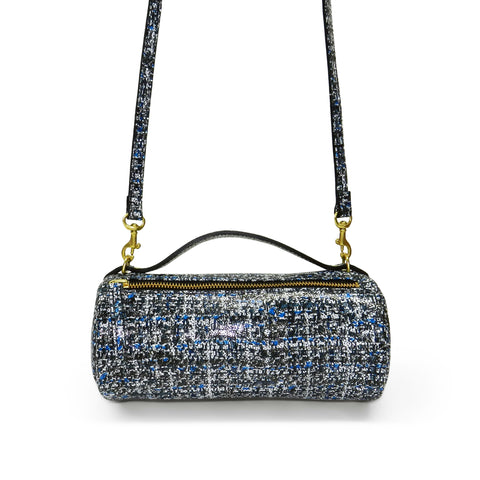 Mia Mini Crossbody Duffel in Blue Tweed Leather