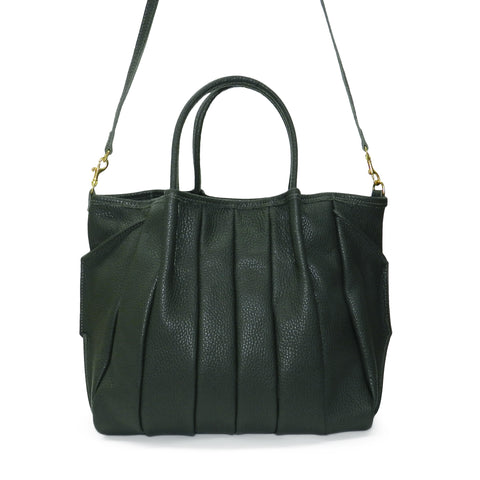 Pleated Zoe Tote in Forest Pebble Cowhide
