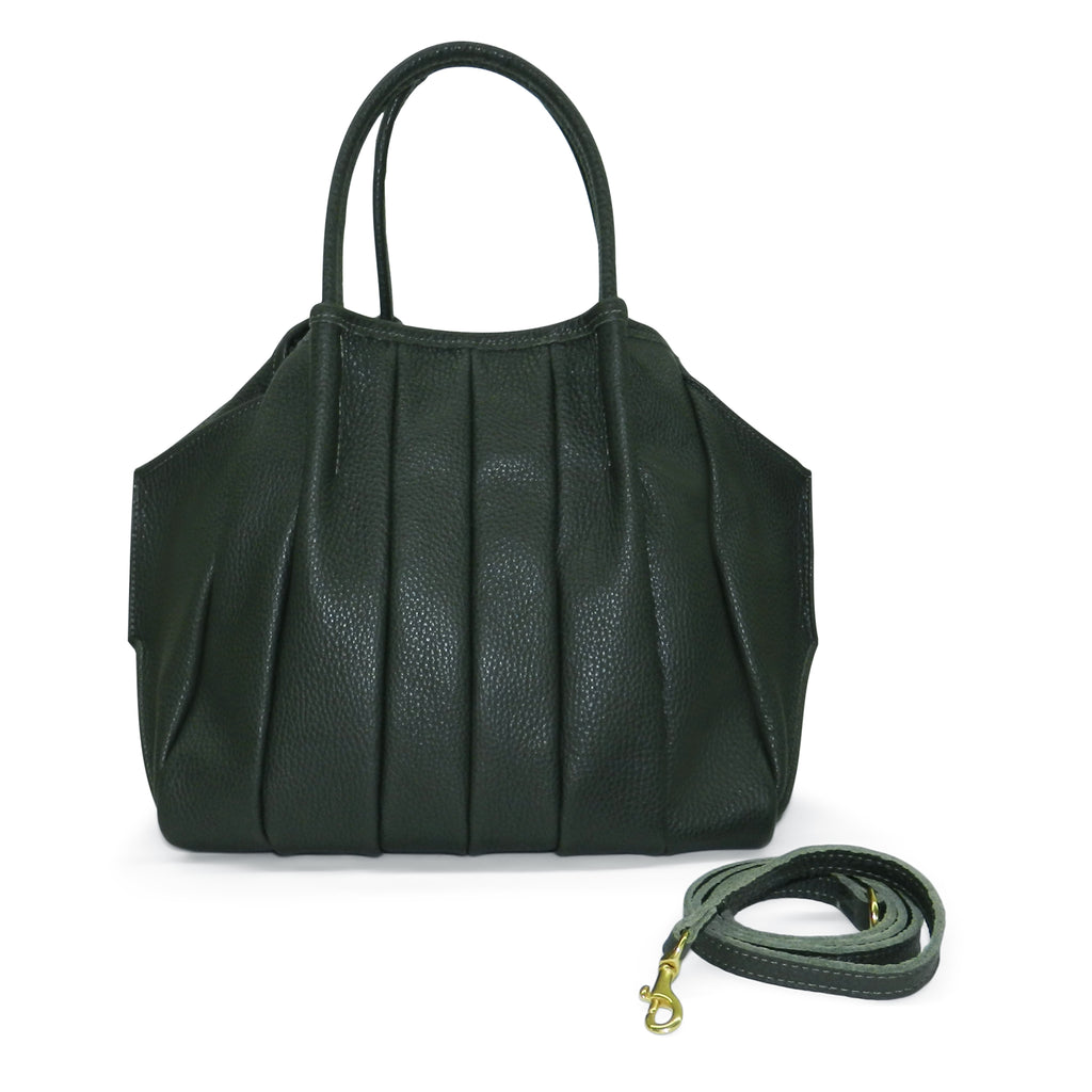 Pleated Zoe Tote in Forest Pebble Cowhide