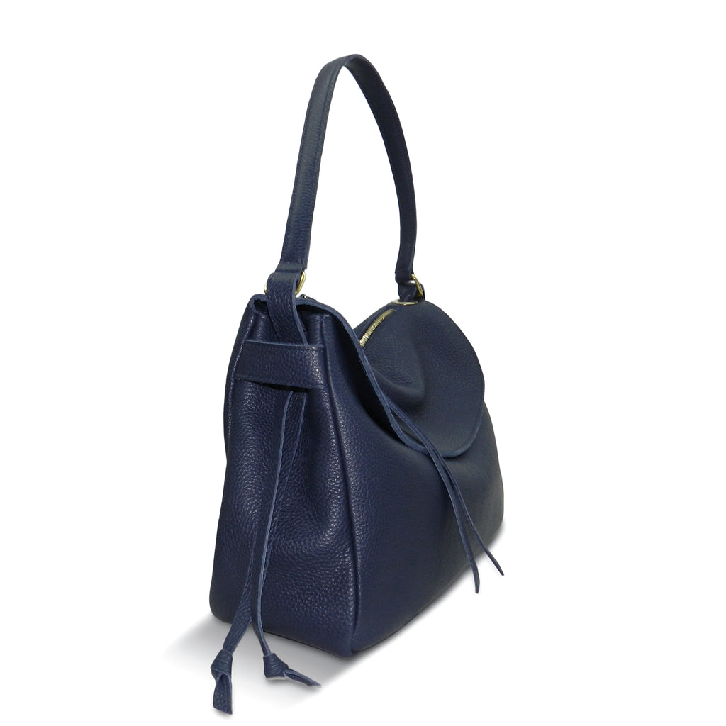 Women's Genuine Leather Crossbody Shoulder Bag - Classic Flap Over, Maldives Blue, 27x20x7 Cm