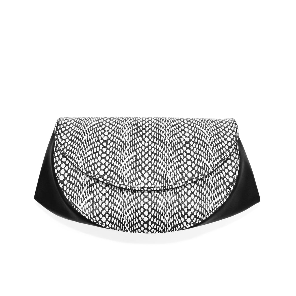 Roux Pleated Gusset Crossbody Clutch in Black & White Watersnake