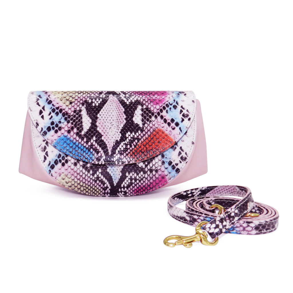 Roux Pleated Gusset Crossbody Clutch in Cotton Candy Cobra Leather