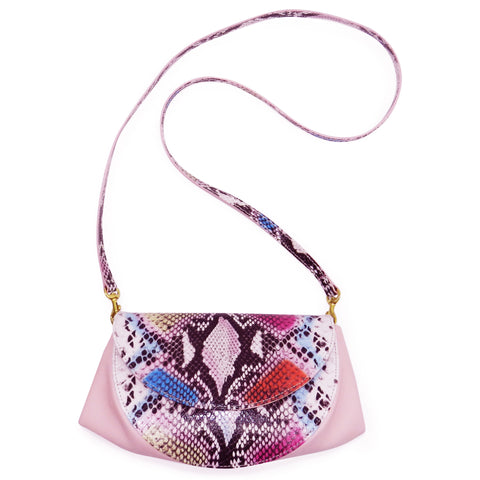 Roux Pleated Gusset Crossbody Clutch in Cotton Candy Cobra Leather