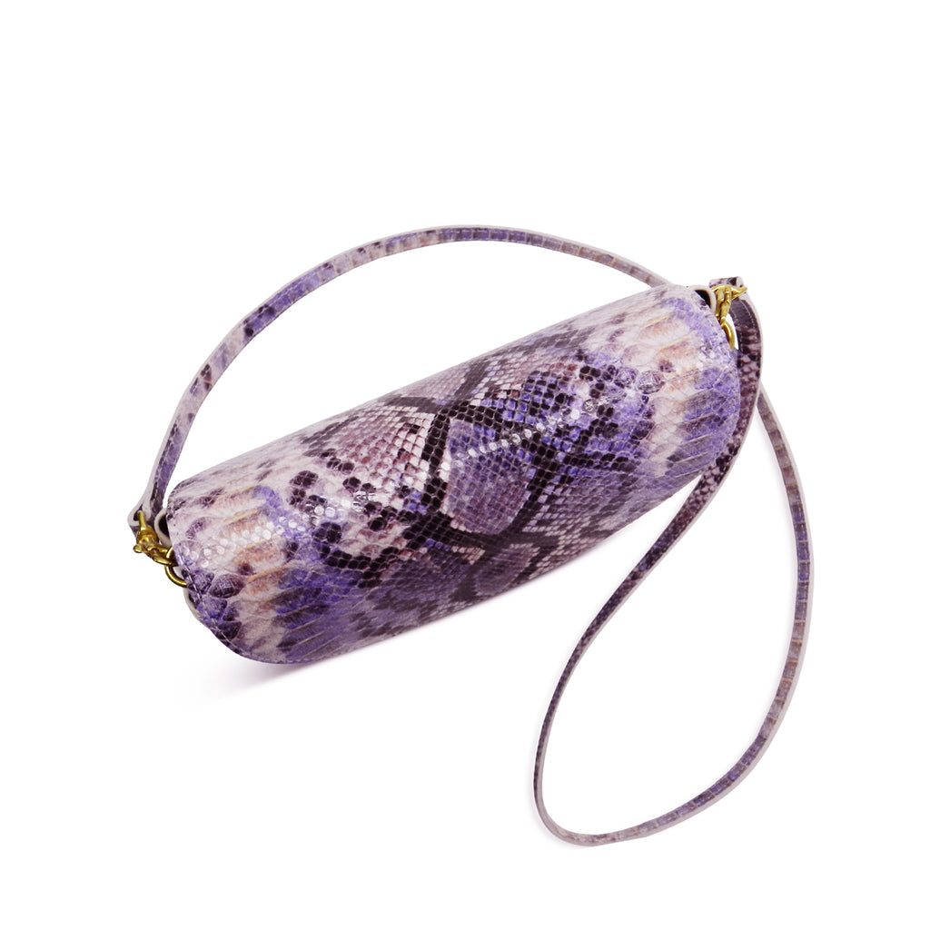 Roux Pleated Gusset Crossbody Clutch in Lavender Snake Leather