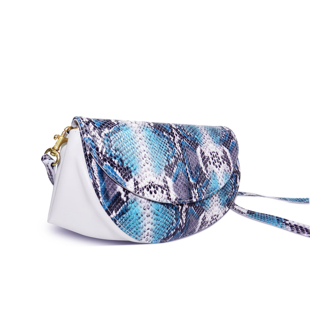 Roux Pleated Gusset Crossbody Clutch in Teal Snake Leather
