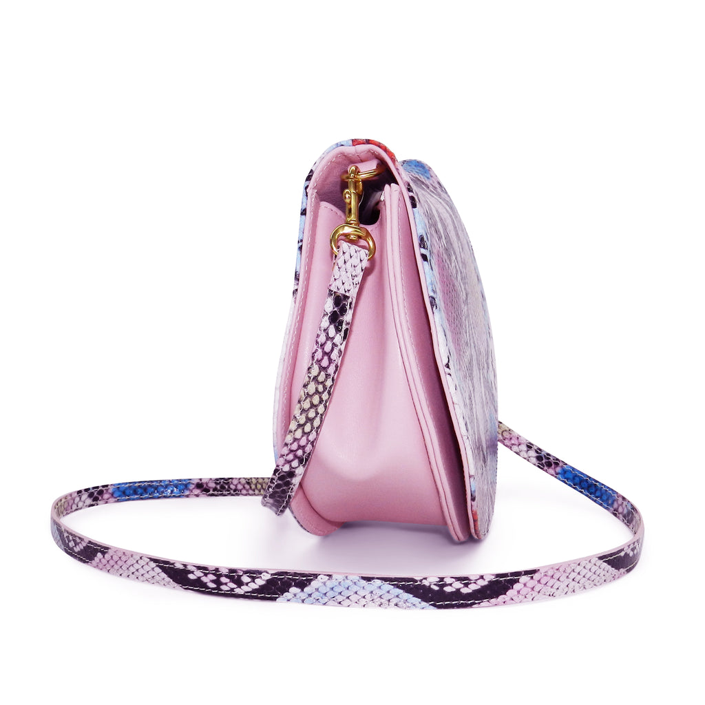 Sierra Saddle Crossbody in Cotton Candy Cobra Leather